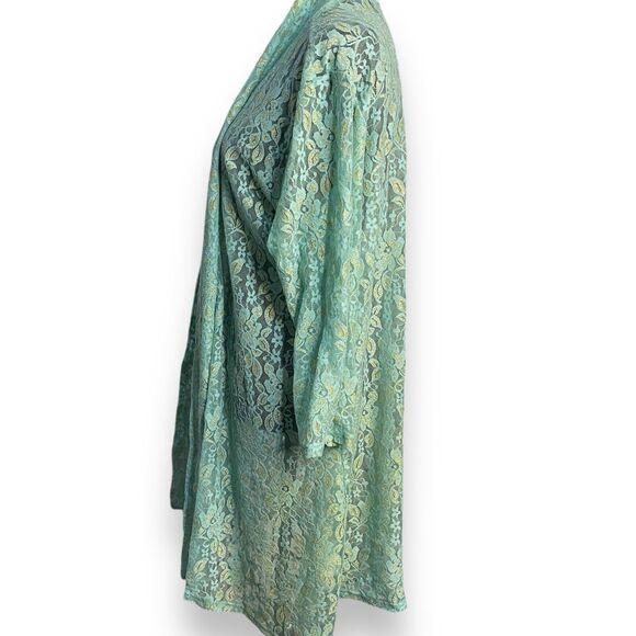 Eve & Maddie Cardigan Sweater Women's Large Turquoise Blue Gold Lace Boho Casual - Picture 4 of 15